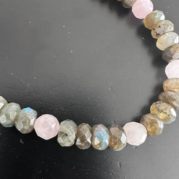 Laborite & pink quartz bead necklace with pendant by Jay King - Picture 12 of 14